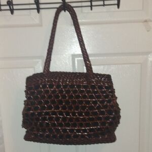 Talbots Brown Leather Woven Handbag